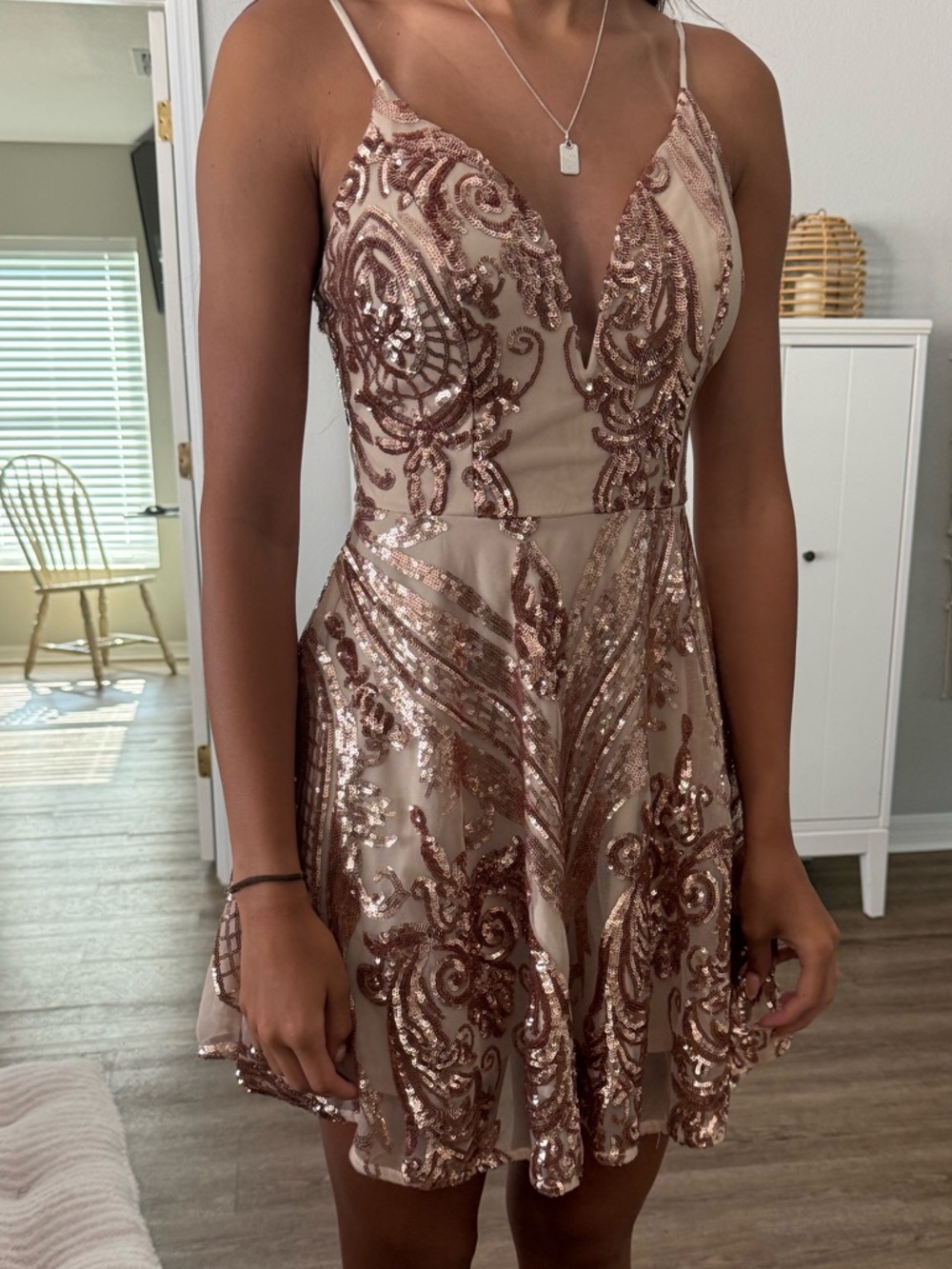 Windsor Rose-Gold Sequin V-Neck Mini Dress